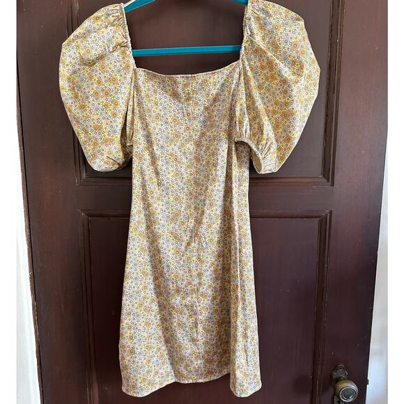 ZARA | Hammered Satin Pastel Floral Mini Dress with Puff Sleeves | Size Small - Picture 7 of 7